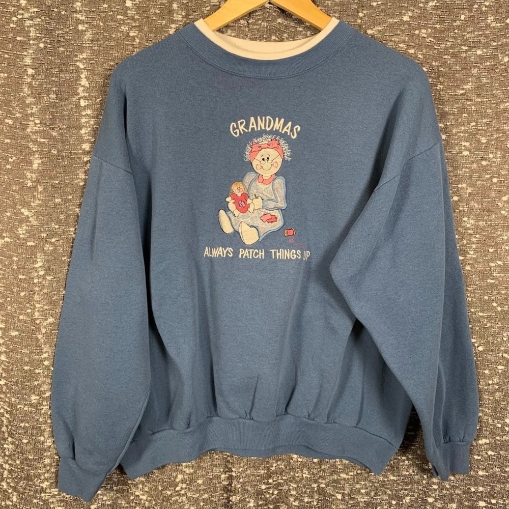 Vintage Grandma Core Cheek-O Sweatshirt Womens X-Large Grandmas‎ Patch Things Up